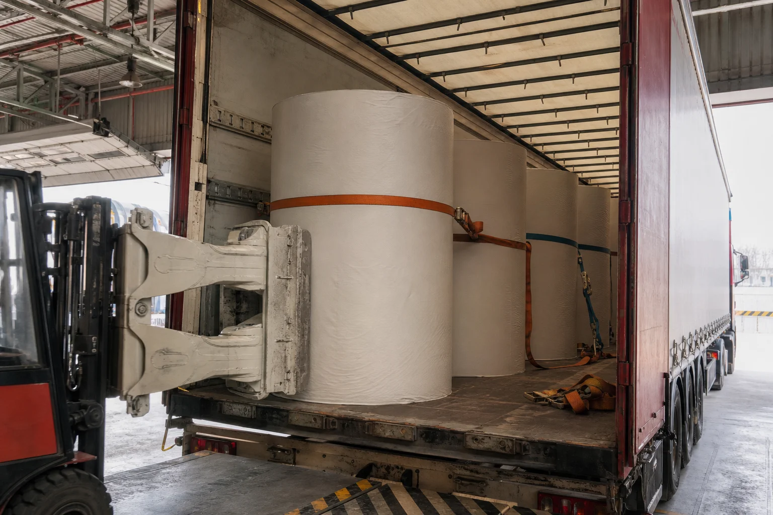Rulo kağıt bobin taşımacılığı - kapalı kasa tırda yükleme